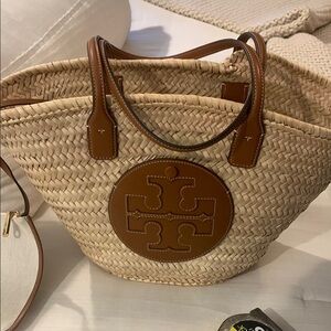 Tory Burch straw bag with detachable wristlet